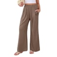 thumbnail image 3 of Frontwalk Ladies Palazzo Pant High Waist Trousers Elastic Bottoms Women Loose Fit Yoga Wide Leg Brown L, 3 of 7