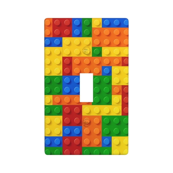 Colorful Building Blocks Style 1-Gang Decorator Wall Plate Cover, Decorative Light Switch Plate, Kids Room Switch Cover, Standard Size Wall Decor with Screws