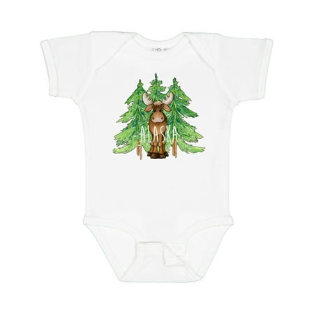 

Inktastic Alaska Moose and Trees Boys or Girls Baby Bodysuit