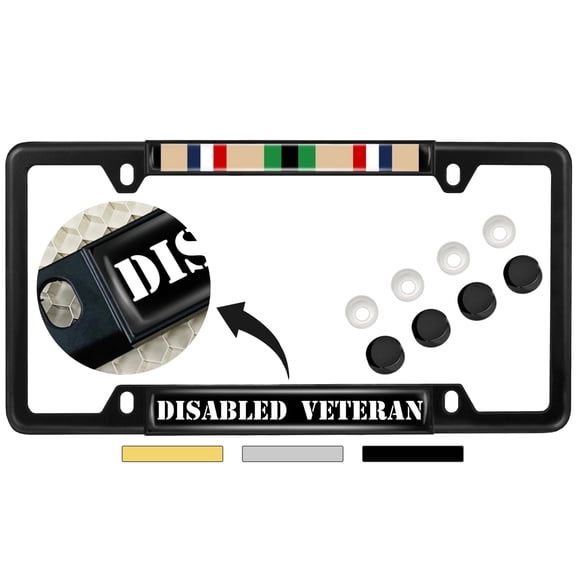 Gulf War Disabled Veteran - Domed Custom-Made Personalized Narrow (Thin) Top 4 Hole Metal Car License Plate Frame with Free caps - Black Frame (Qty: 1)