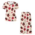 thumbnail image 5 of DISNIMO Ladybug Heart Printed Women's Pajama Sets Summer Sleepwear Soft 2 Piece Pjs Set Short Sleeve Tops and Capri Pant Lounge, L, 5 of 7
