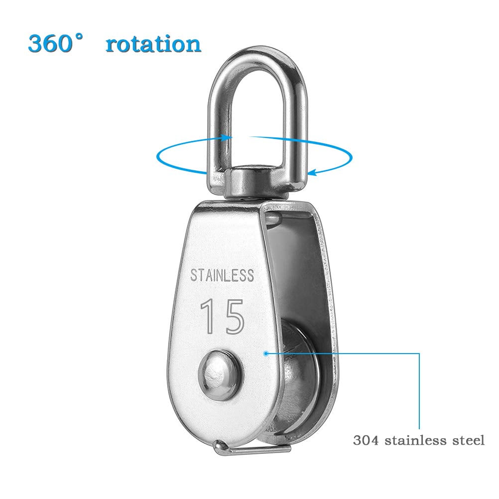 Steel M15 Pulley Block harayaa 2PCS Single Pulley Roller Load Lift Steel M15 Pulley Block harayaa 2PCS Single Pulley Roller Load Lift