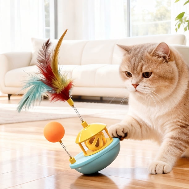 Juguete para gatos con plumas que se mueven solos, con bolas que giran 360 grados y una combinación de juguetes interactivos para gatos. Ideal para gatos de interior. Juguete interactivo de plástico.