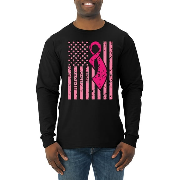 AmericanFlag Awareness Mens Long Sleeve Shirt, Black, Small