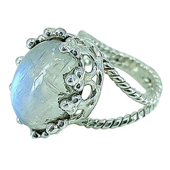Navya Craft Rainbow Moonstone Oval 925 Sterling Silver Handmade Women Crown Ring Size 4.0