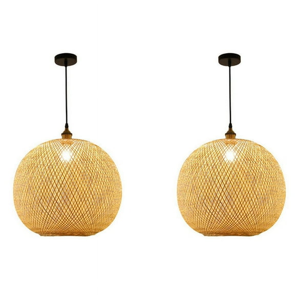 2X Woven Bamboo Pendant Light Chandelier Rattan for Living Room Bar Retro Woven Pendant Light