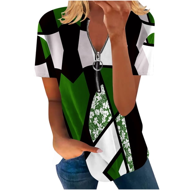 Blusa informal con cuello en V y manga corta con estampado de verano para mujer con estilo OAVQHLG3B Store lin121212