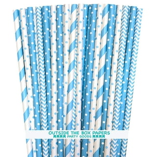 Blue Snowflakes - Paper Straw Decor - Winter Holiday Party Striped