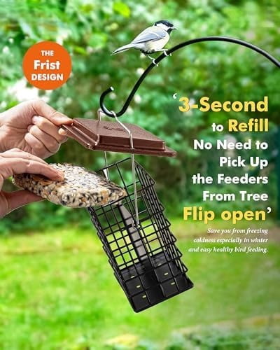 Double Suet Feeder for Outside Hanging,Weatherproof Suet Feeders,Suet Holder with Taller Grid for Woodpecker, Suet Cage Bird Feeders for Outdoors (Coffee, 6 Inch,1 Pack)