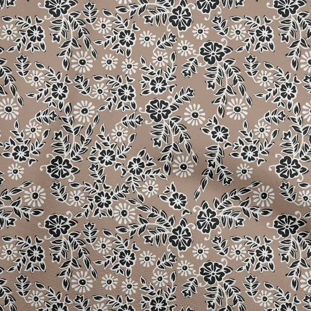 oneOone Velvet Light Brown Fabric Asian Block Floral Craft Projects Decor Fabric Printed By The Yard 58 Inch Wide