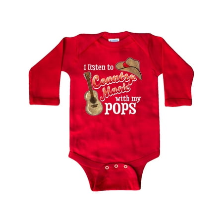 

Inktastic I Listen to Country Music with my Pops with Guitar and Hat Gift Baby Boy or Baby Girl Long Sleeve Bodysuit