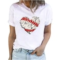 thumbnail image 1 of EQWLJWE Hauts d'Été pour Femmes Hauts pour Femmes Liquidation Mode Féminine d'Été Col Rond Loisirs Manches Courtes Hauts Imprimés Baseball, 1 of 5