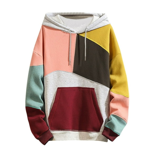 PMVFHDE Hoodies for Men Colorful Style Cute Youthful Pocket Long Sleeve Winter Daily Pullover Hooded Sweatshirt Yellow,L