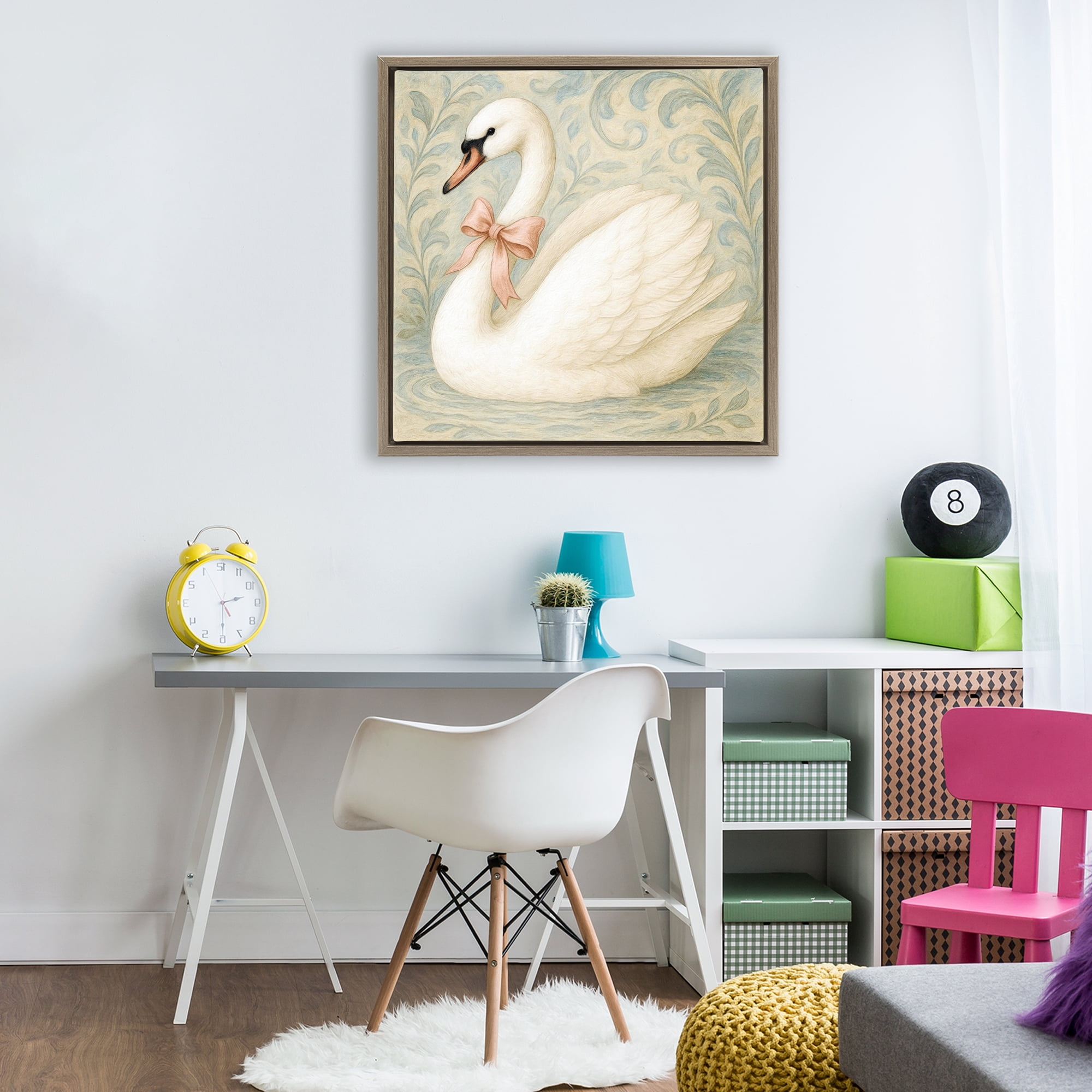 Stupell Industries Vintage Leaves Swan Brown Framed Floater Canvas Wall Art, design by Grotto Studios