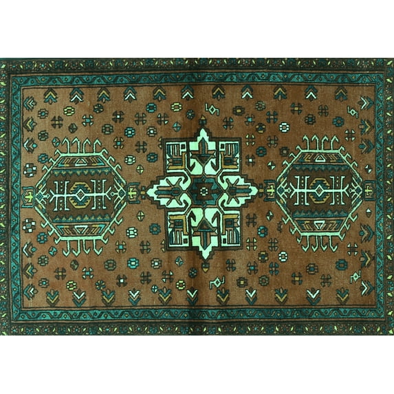 Ahgly Company Indoor Rectangle Persian Turquoise Blue Traditional Area Rugs, 4' x 6'