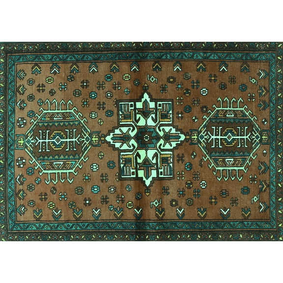 Ahgly Company Machine Washable Indoor Rectangle Persian Turquoise Blue Traditional Area Rugs, 5' x 7'