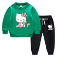 thumbnail image 3 of Hello Kitty estampado de dibujos animados para niños más suéter de terciopelo + pantalones gruesos ropa informal cálida de dos piezas para niños y niñas, 3 of 5