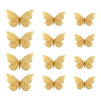 HomeDM 3D Butterfly Wall Decor, 12 Pcs Gold Butterflies for Valentine's Day Bedroom Wedding Party Birthday Cake Decor Removable Wall Stickers
