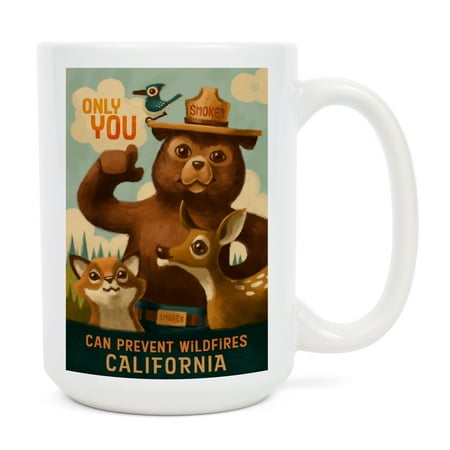 

15 fl oz Ceramic Mug California Smokey Bear and Friends Only You Officially Licensed Dishwasher & Microwave Safe