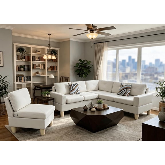 95.5" L-Shaped Sectional Sofa with 2 Pillows, 6-Seat Flannel Sectional Couches for Living Room, Comfy Cloud Modular Couch, Sturdy Wood Frame, Modern Large Sofa for Home & Apartment(Beige)