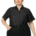thumbnail image 2 of DARING DIVA Women's Plus Blouse Chest Pocket Button Down Demin Shirt 3X Black, 2 of 6
