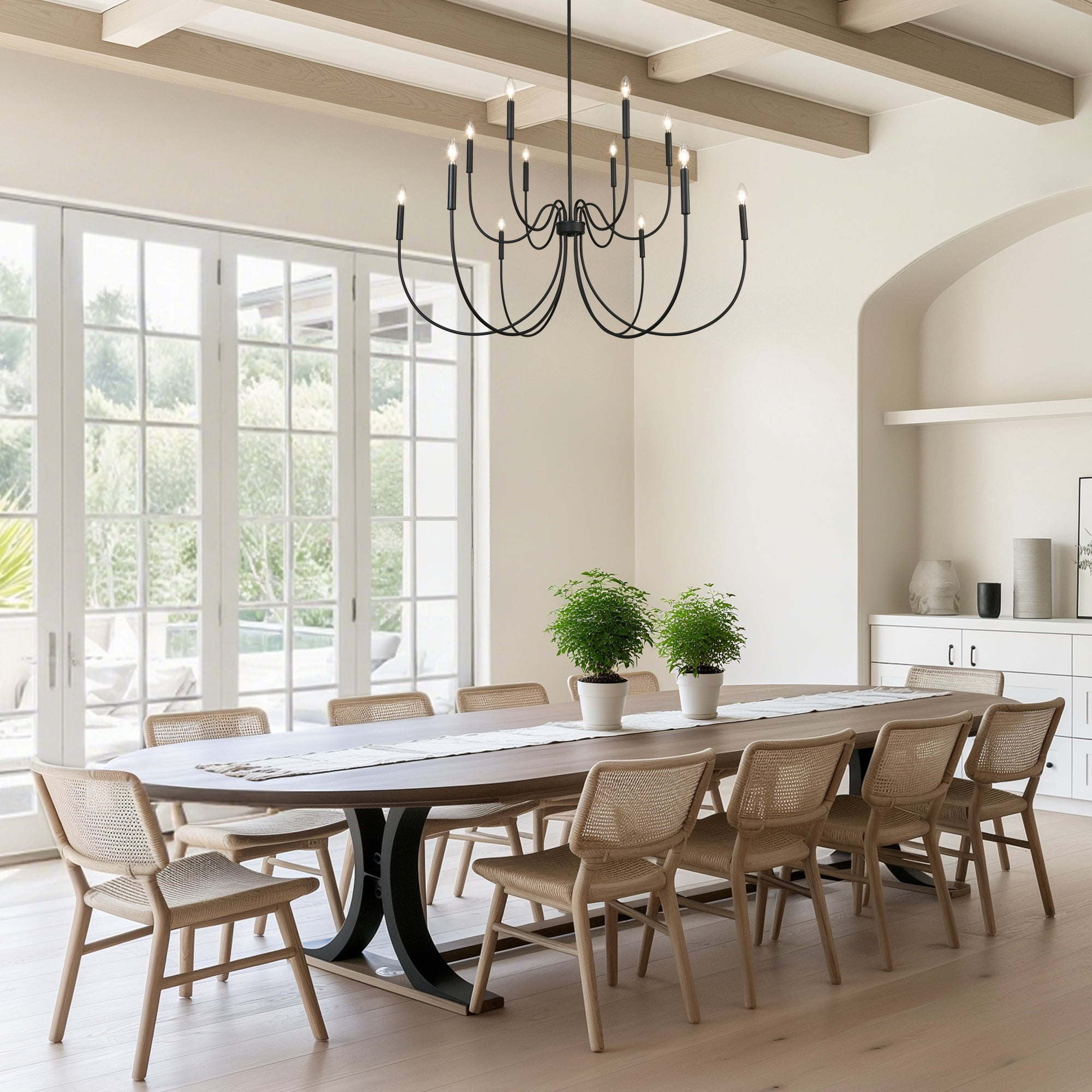 LNC Dolohovstrout 47.2'' 12 -Light Matte Black Bare bulb Metal Chandelier