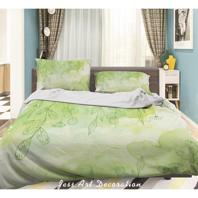 3D Acuarela Verde Floral Funda de edredón Set Ropa de cama Set Funda de edredón Fundas de almohada