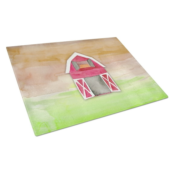 Barn Watercolor Glass Cutting Board Large