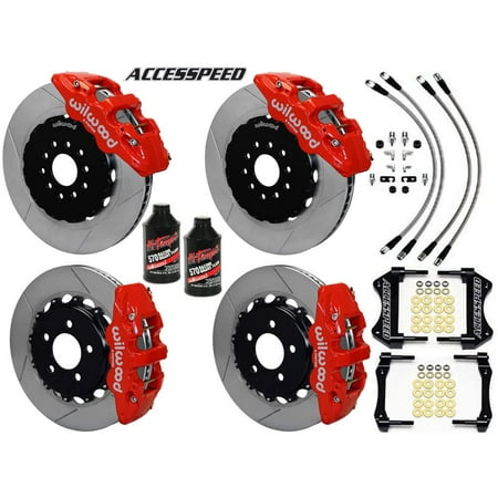 WILWOOD BMW 3-SERIES FRONT & REAR BIG BRAKE COMBO WITH FREE BRAKE LINES & BRAKE FLUID - 14 AERO6 FRONT & AERO4 REAR, RED CALIPERS, SLOTTED ROTORS, 2007-2013 BMW 3-SERIES