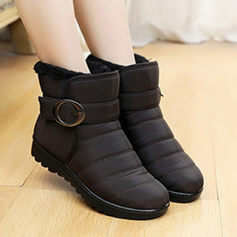 jsaierl Women Shoes Winter Warm Old Beijing Cotton Fashion Slip on Casual Solid Color Waterproof Snow Ankle Boots Plush Low Heels