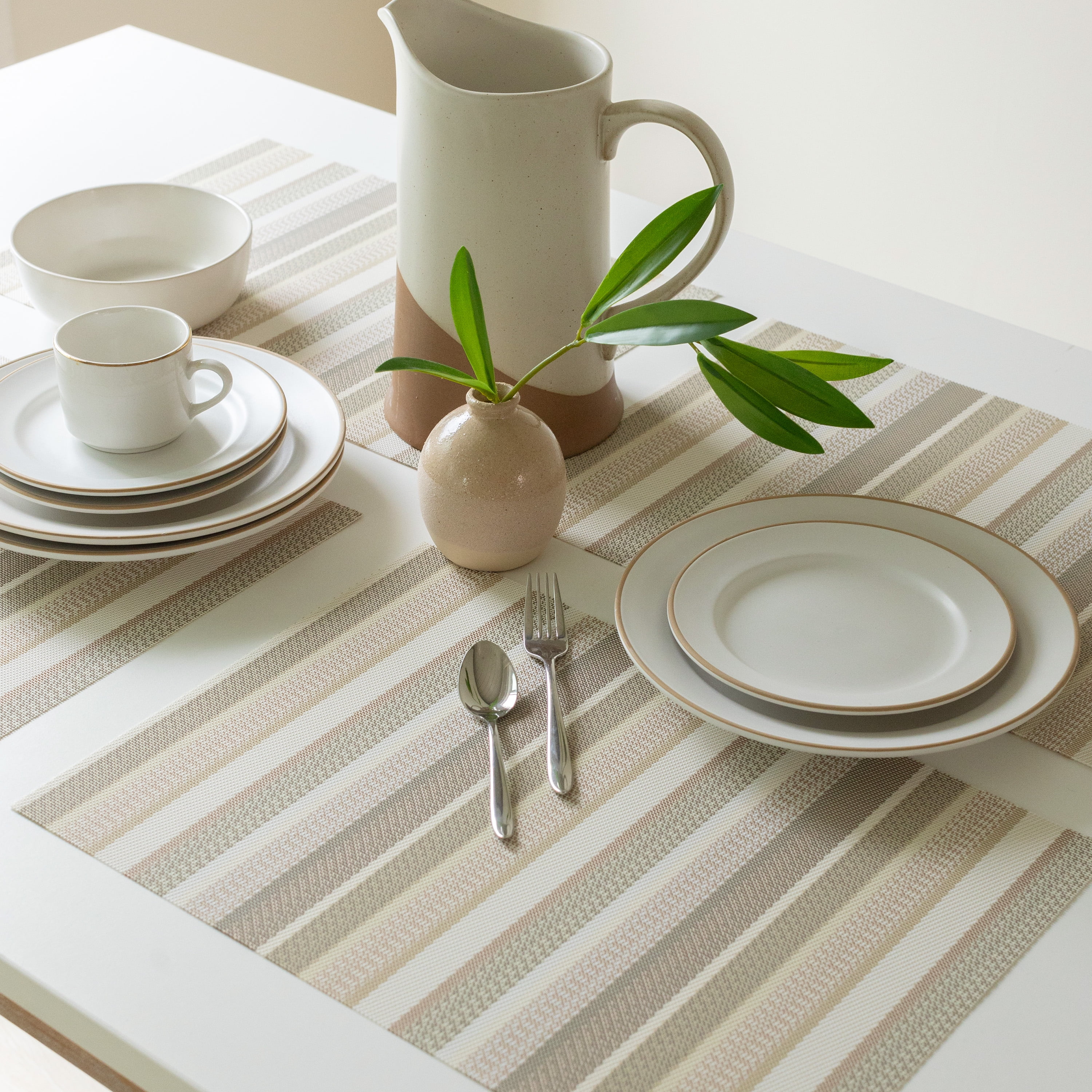 (4 pack) Mainstays Multi Stripe Woven Vinyl Table Placemat Birch 13" x 18"