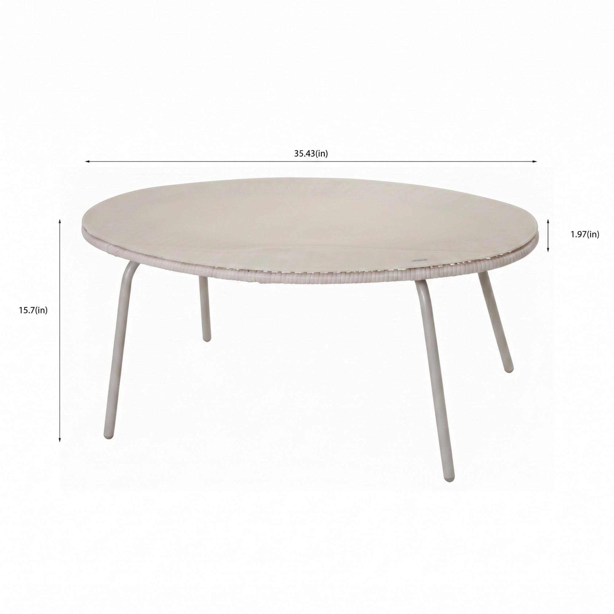 Sailvan Off-White Round Outdoor PE Rattan Glass Table for Patio Garden