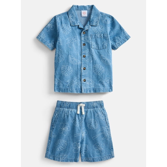 Wonder Nation Toddler Boys Chambray Shirt and Short Set, 2 Piece, Sizes 12M-5T