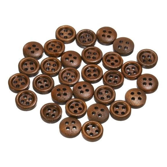 Uxcell 30pcs 16L Wooden Sewing Button 3/8"(10mm) 4 Holes Wood Round Craft Replacement Buttons for Clothing DIY Crafts Decoration, Coffee