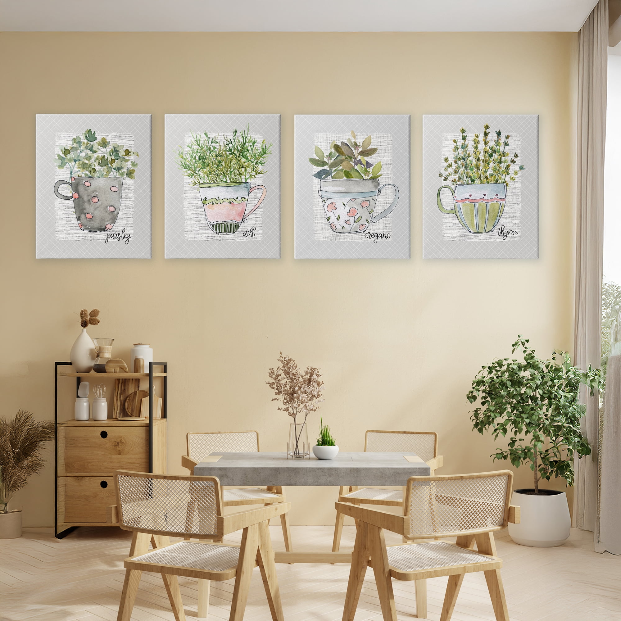 Stupell Industries Kitchen Herbs in Mugs 4 Piece Canvas Wall Art Set, design by Livi Finn