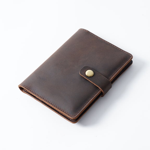 Genuine Leather Passport Holder 115x148x22mm Crazy Horse Leather Cards Case Coconut Brown Passport Cover Wallet with Snap Closure Men Women