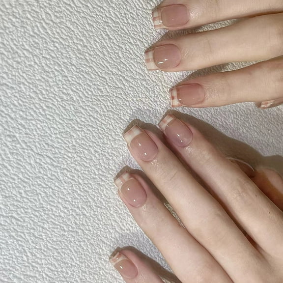 24 Pcs Glossy Press On Nails Short Ballerinas False Nails Reusable Acrylic Nails Plaids French Tip on Nails