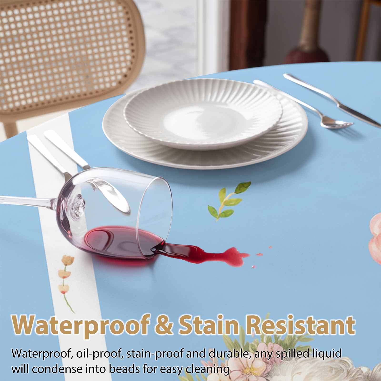 Round Tablecloth Spring Floral Easter Waterproof Oil Proof Polyester Table Cloth Cover Decor for Home Dining Outdoor,Patio,Parties, 54" Dia. Cute Lambs Eggs Blue Striped