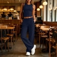 thumbnail image 4 of FRSASU Women's Gym Sets Crew Neck Vest Loose Trousers Suits Workout Athletic Yoga Training Casual 2 Pecs Tracksuits Navy, 4 of 7