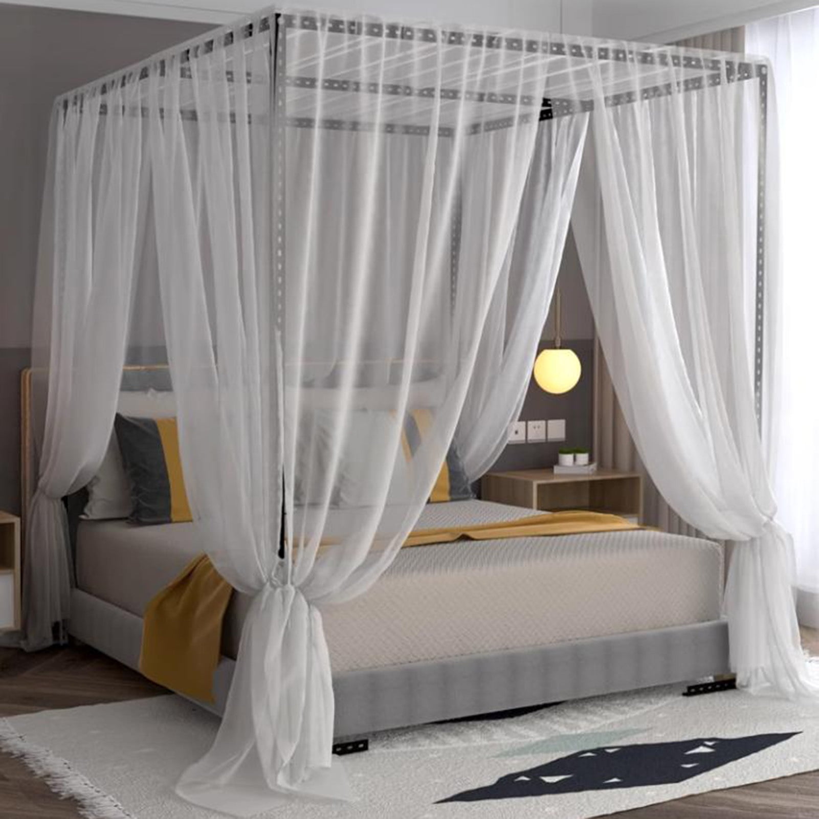 Metal Canopy Bed Frame, Mosquito Net Bed Frame Curtain Brackets, Easy to Install for Bedroom Decoration