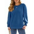 thumbnail image 3 of UVN Plus Size Tops for Women Pleated Long Sleeve Shirts Dressy Casual Crewneck Fall Blouses, 3 of 9