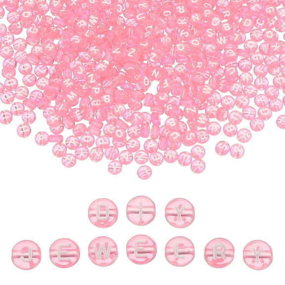Uxcell 1000 Pcs Acrylic Alphabet Letter Beads Bracelet DIY Kit Supplies, Light Pink