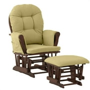 Glider & Ottoman in Cherry Finish with Green Chenille Cushion