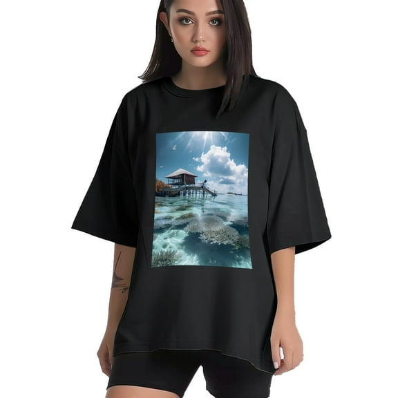 Plus Size Shirt for Women Black Tops for Women Short Sleeves Shirt for Women Maldives1 T Shirt Crewneck Shirt for Women XS
