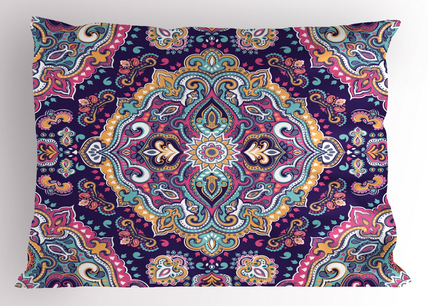 Ethnic Pillow Sham Boho Style Mandala Figures Festive Colorful Spring Garden Themed Old Fashioned Tile, Decorative Standard King Size Printed Pillowcase, 36 X 20 Inches, Multicolor, by Ambesonne