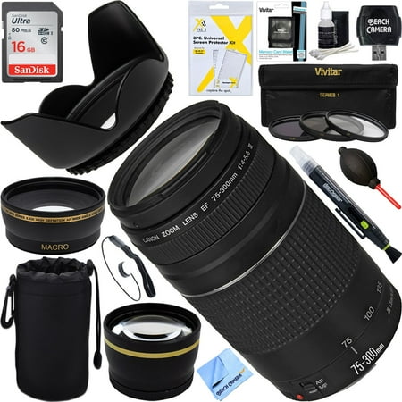 Canon EF 75-300mm F4-5.6 III Lens + 16GB Wide-Angle & Telephoto Ultimate EOS Lens Kit (Certified (Best Budget Wide Angle Lens For Canon)