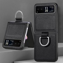 Feishell for Motorola Razr 40 Case with Ring,Ultra Thin Lightweight Fashionable Folding Shockproof Slim Premium PU Leather Anti-Scratch Protective Phone Cover,Black