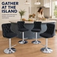 thumbnail image 6 of ODUSE-DAILY Black Velvet Bar Stools Set of 4 - Adjustable Swivel Counter Height Chairs with Tufted Back and Nailhead Trim for Kitchen Island Pub Restaurant (4Pcs, Chrome Metal, Black), 6 of 10