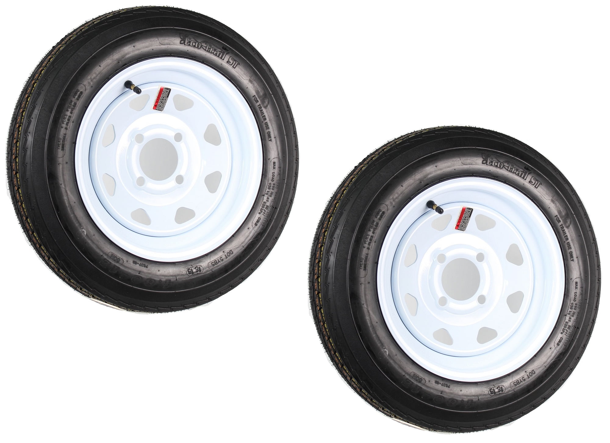 MaxAuto Set of 2 Trailer Tires & Rims 480-8 4.80-8 4.80x8 6PR 5 Lug/4.5 Hole Bolt White Spoke Wheel 