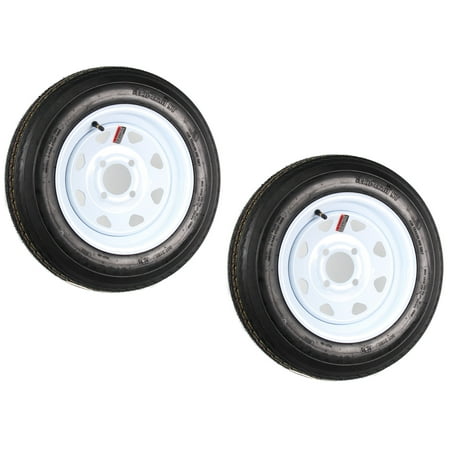 Two Trailer Tires On Rims 4.80-12 480-12 4.80 X 12 LRB 4Lug Wheel White